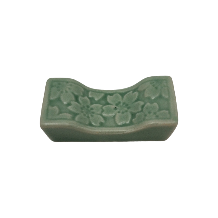 Porcelain chopstick rest with sakura pattern Green 4.8x2.3cm